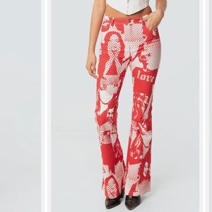 Edikted Red Andy Print Flared Jeans